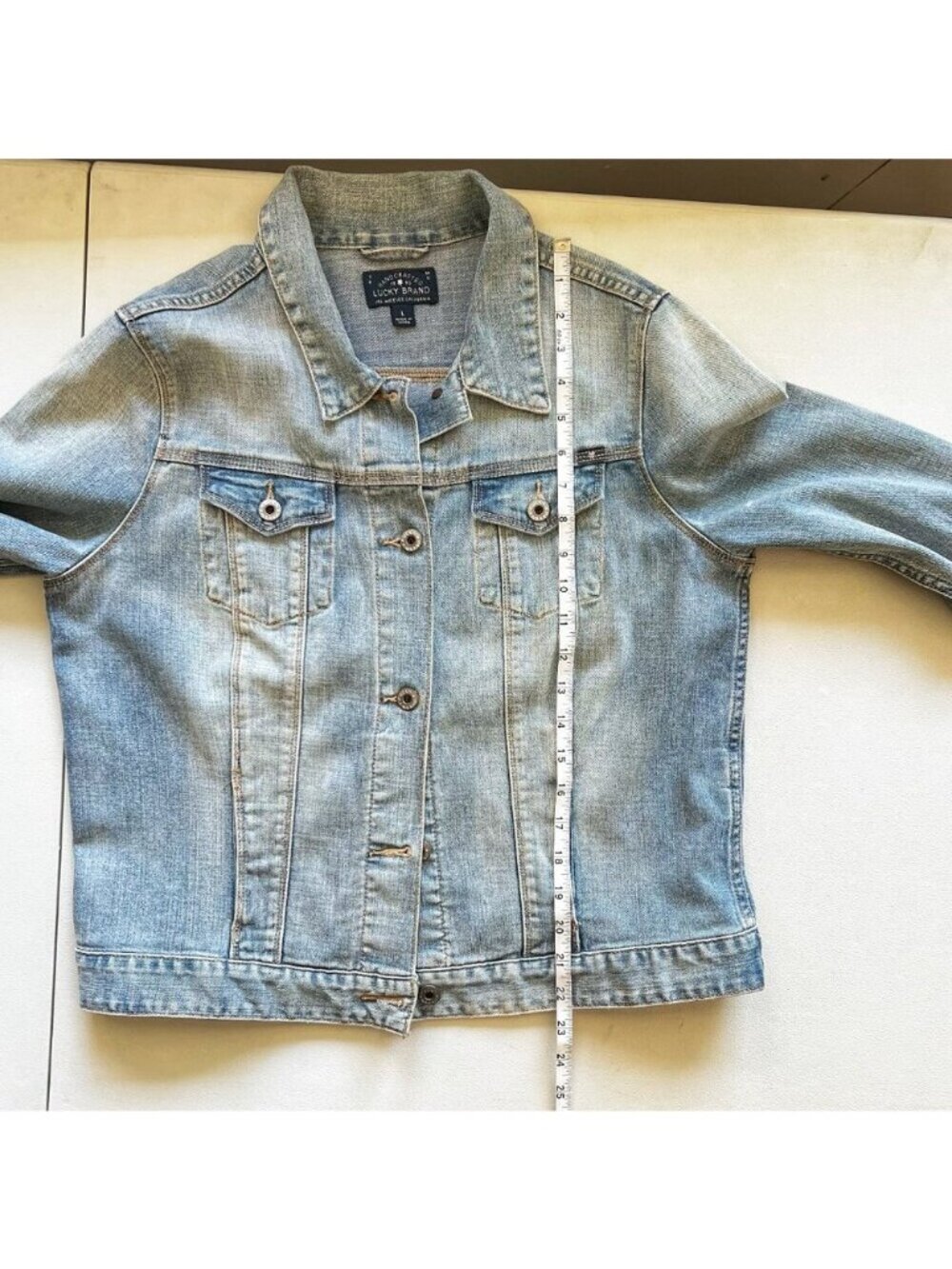 Boho Country Patchwork Denim Jacket Women Sz L Concert Trucker Western Rare - Picture 11 of 12